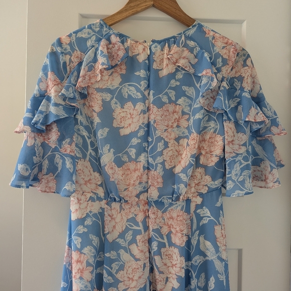 Gal Meets Glam Maxi Blue Pink Floral Shelby Dress Tie Neck Size 4 - Picture 8 of 10